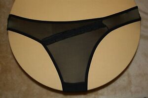 Black Thong with Black Bands & a Black Lace Stripe on the Front - Large
