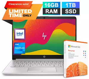 HP Laptop Computer 14" HD Intel Pentium Upto 3.8GHz 16GB RAM & 1TB SSD Win 11Pro - Picture 1 of 7