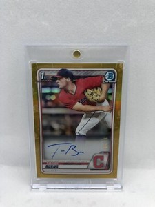 Tanner Burns 2020 1st Bowman Chrome Draft Gold Auto #/50 Indians W/ Mag