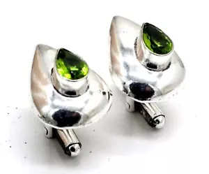 925 Sterling Silver Green Peridot Gemstone Jewelry Cuff Links For Men Size-1 - Picture 1 of 2