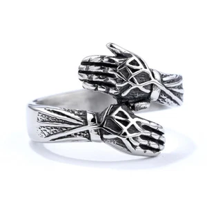Double Hands Embrace Ring Stainless Steel Men's Boy's Love Hugging Ring Giftt - Picture 1 of 5