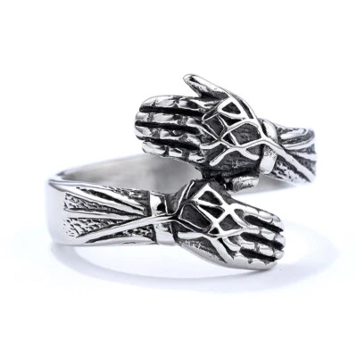 Double Hands Embrace Ring Stainless Steel Men's Boy's Love Hugging Ring Giftt - Image 1 of 4