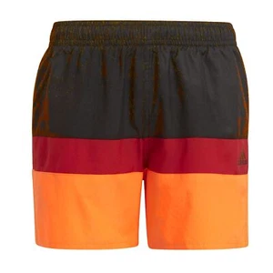 Adidas Children Swim Trunks Board Shorts Colourblock Black Red Neon Orange - Picture 1 of 2
