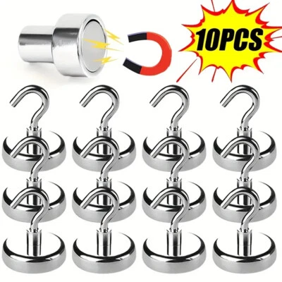 5-10 Pack Heavy Duty Magnetic Hooks Hanger Hold Neodymium Strong Magnet Set UK - Image 1 of 4