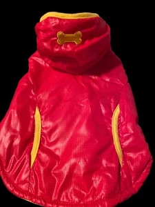Dog Cat Coat Vest Parka Hoodie Jacket Puff Red Yellow Trim Lined Bone New Small - Picture 1 of 13