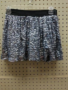 Justice Girls Sequined Skirt sz 10 tulle lining Gray Silver Party Formal - Picture 1 of 8
