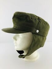 Vintage German Army Winter Field Cap With Ear Flaps Olive Size 57 Genuine 