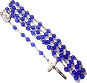 Vintage Rosary Beads INRI Blue Glass Silver Tone 22” - Picture 1 of 8