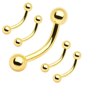Gold Plated 316L Surgical Steel Curved Barbell / Eyebrow Ring with Balls - Picture 1 of 1