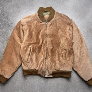 Vintage Robinson's Men's Genuine Leather Suede Brown Bomber Jacket Large - Picture 1 of 13