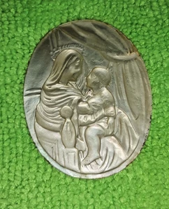 N.S. con Niño Jesús, arte religioso cristiano madreperla tallado a mano - Imagen 1 de 2