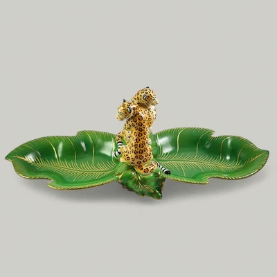 RARE 18" Lynn Chase Jaguar Jungle Double Leaf Serving Tray Dish Hollohaza - Image 1 of 4