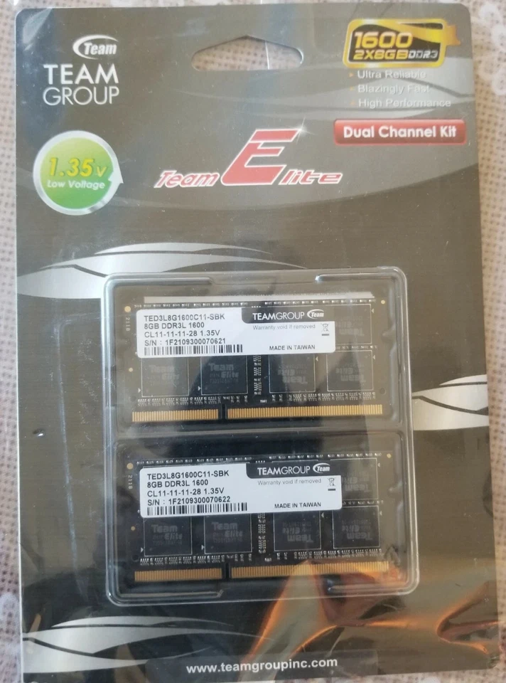 TeamGroup Elite Laptop DDR3 RAM Memory (16GB, 8GB x 2, TED3L8G1600C11-SBK) - Image 1 of 1