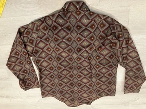 VTG 70s Landmark Disco Shirt Psychedelic Print Dagger Collar Men's XL - Picture 1 of 6