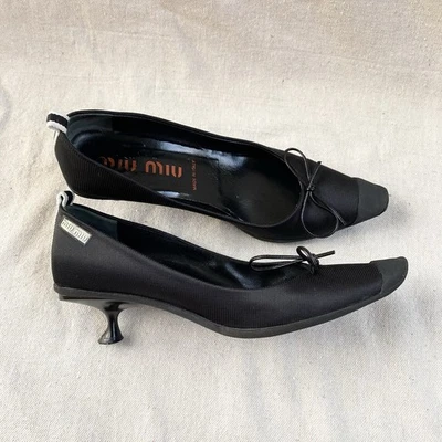 Miu Miu Kitten Heel Shoes Black Pointed Toe 1999 Y2K Women's Size US 7 - Image 1 of 4