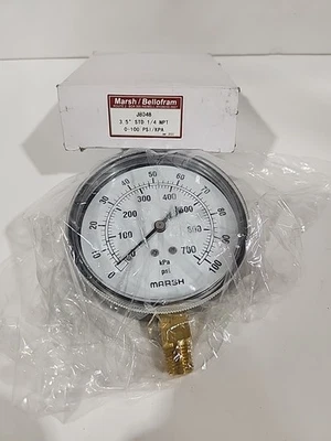 MARSH BELLOFRAM,J8048,3.5 INCH STD 1/4 INCH NPT PSI GAUGE NEW - Image 1 of 2