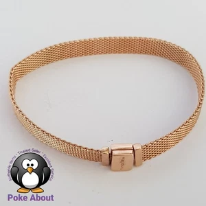 Brazalete genuino PANDORA Reflejos Oro Rosa MET Malla Logo Cierre 17cm 587712 - Imagen 1 de 9