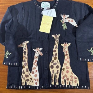 Vintage Quacker Factory NWT Large Safari Giraffe Cardigan Sweater Beads/Sequins - Picture 1 of 9