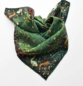 100% Silk 26" square Scarf Women neckerchief Wrap floral green yellow WS280 - Picture 1 of 8