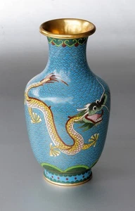 Chinesische Cloisonne Vase, Drachenmotiv, H. ~ 20cm, ~420g, ~ Vintage - Bild 1 von 12