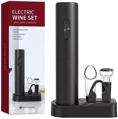 Juego de abridor de vino eléctrico con tapón de vacío, cortador de láminas y vertedor de aireador Foto 1 de 4