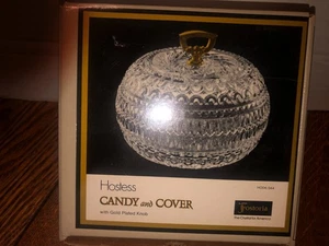 Neu FOSTORIA Hostess Süßigkeitenschale mit Deckel/Deckel & vergoldetem Griff Neu im Karton - Bild 1 von 4