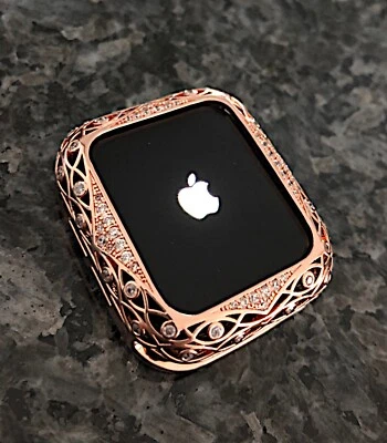  2,3,4,5,6,SE series38 and 40mm Rose Gold Cz Apple Watch Bezel Case Cover Bumper - Image 1 of 4