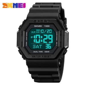 SKMEI Men Digital Watch Square Stopwatch Students Boy Alarm LED Sport Wristwatch - Picture 1 of 31