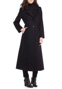 Forecaster 68355 Boston Black Notched Collar Button-up Long Lambswool Coat $360 - Picture 1 of 5