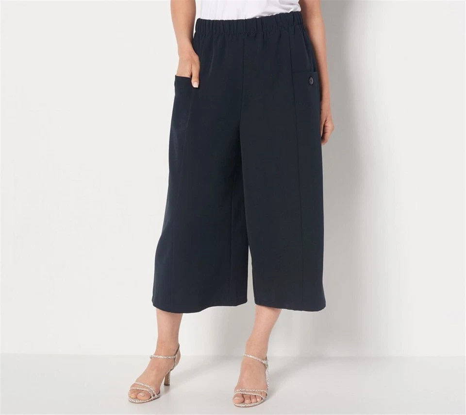 Pantalones Truth + Style Petite Tejidos Recortados Pierna Ancha Negros XS Nuevos Foto 1 de 1