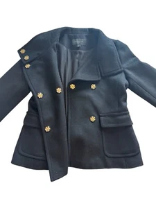 Ann Taylor Petite Black Coat Jacket MP Wool Blend Double Breasted Gold Buttons - Picture 1 of 10