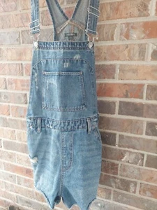 Wild Fable Womens Sz Small Denim Bib Short Overalls Distressed Fray Romper Blue  - Picture 1 of 10