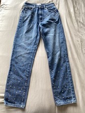 ABRAND  Womens Denim Jeans Blue Denim High Waist Josephine Studded  Size 27 / 9