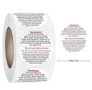 50 pegatinas de advertencia de velas - etiquetas blancas de soporte para pequeñas empresas de 38 mm - Imagen 1 de 1
