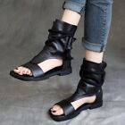 Gladiators Women Genuine Leather Summer Ankle Boots Open Toe Flat Heel Sandals