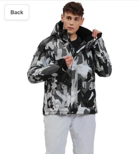 YEEFINE Men's Ski Snowboarding Waterproof Snow Winter Jacket, White & Black, XS - Picture 1 of 8