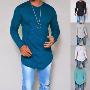 HOT Men Long Sleeve Muscle Pullover Tunic Top Casual Crew Neck Pullover Blouses - Picture 1 of 28