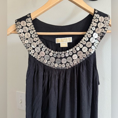 Michael Kors Vestito Donna Nero Fluido Collo Oro Scollo Lucido Party Dress S