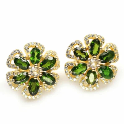 Pendientes Shola Genuinos Cromo Natural Diopsido Plata de Ley E439 Foto 1 de 3