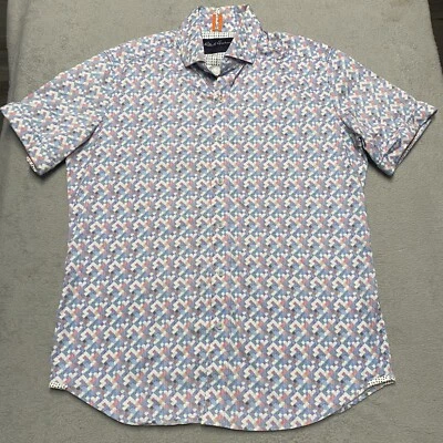 Robert Graham Shirt Mens Large Multicolor Geometric Abstract Stretch Modern - Image 1 of 4