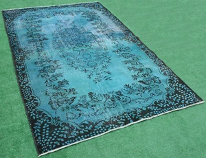 Alfombra turca 71''x112'' anudada a mano color transición azul alfombra vintage 5'9''x9'3'' - Imagen 1 de 12