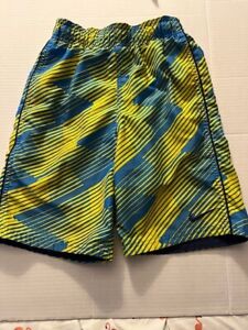 Nike Boys Bathing Suit Size Small Blue and Yellow Abstract