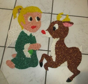 Vintage Melted Plastic Popcorn Rudolph Reindeer & Angel Christmas Decorations - Picture 1 of 6