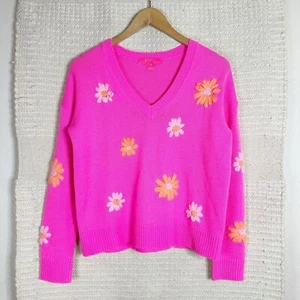 LILLY PULITZER Pullover aura pink geblümt Stickerei V-Ausschnitt GRÖSSE EXTRA SMALL - Bild 1 von 9