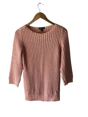 Suéter de algodão Ralph Lauren Jeans Company tamanho M rosa e branco malha aberta  - Imagem 1 de 4