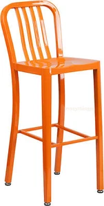 Mid-Century Orange 'Navy' Style Bar Stool Patio Chair In-Outdoor Commercial 30" - Picture 1 of 4
