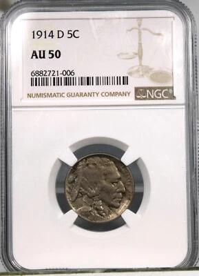 1914 D Buffalo Head Nickel - NGC Graded AU50 !! - Image 1 of 3