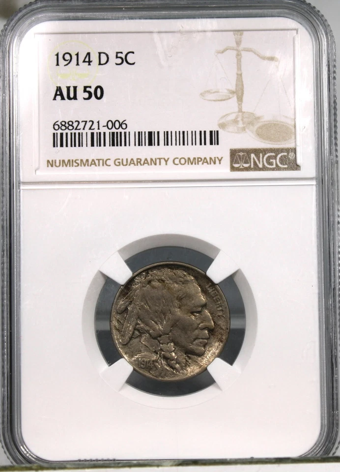 1914 D Buffalo Head Nickel - NGC Graded AU50 !! - Image 1 of 3