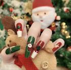 Cercueil long faux ongles rouge/vert Noël presse sur ongles pour nail art 24 pièces