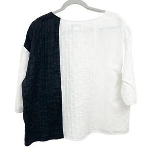 Peck & Peck Linen Top Blouse Large Color Block Pintuck Pleats Boxy Fit - Picture 1 of 6